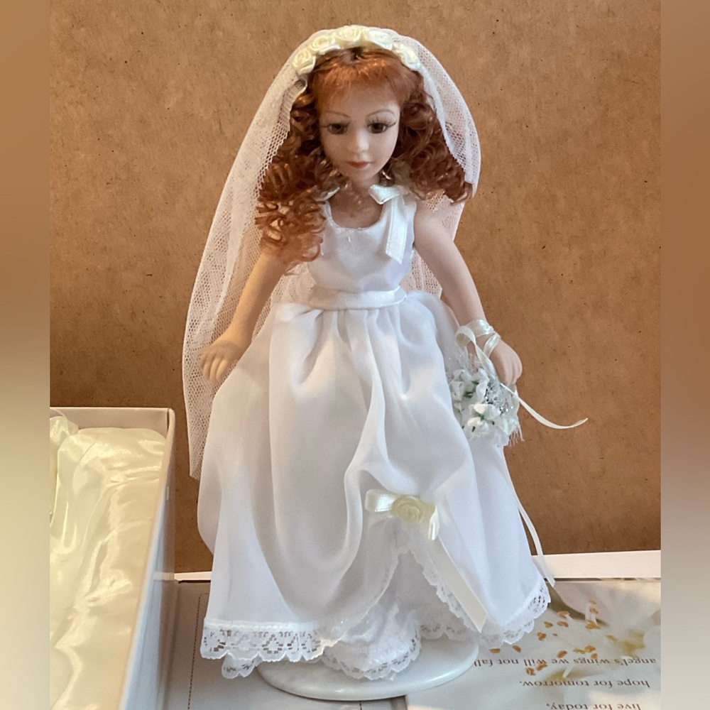 Beautiful Porcelain Red Head Brown Eyed Bride Doll - New